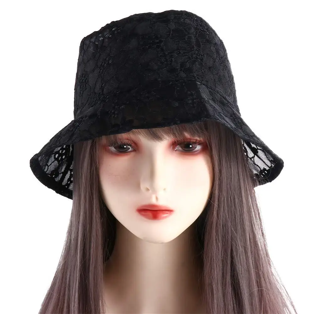 

Girl Casual Style Simple For Women Flower Basin Mesh Pure Color Caps Hollow Sun Hat Lace Bucket Hat Sun Cap Female Hats