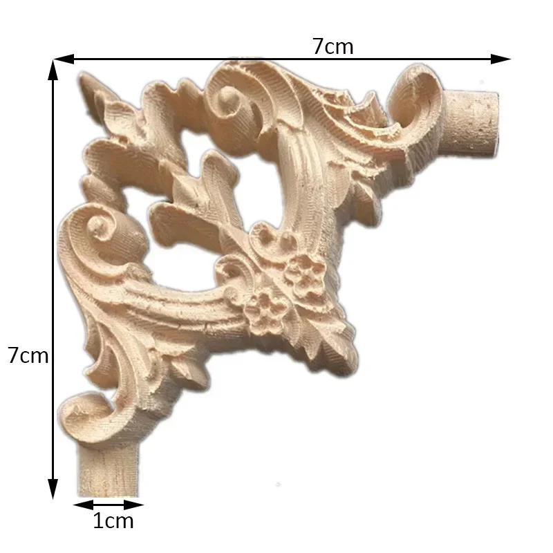 7cm Antique Decorative Wood Appliques for Furniture Decor Cabinet Door Irregular Wooden Mouldings Flower Carving Figurine