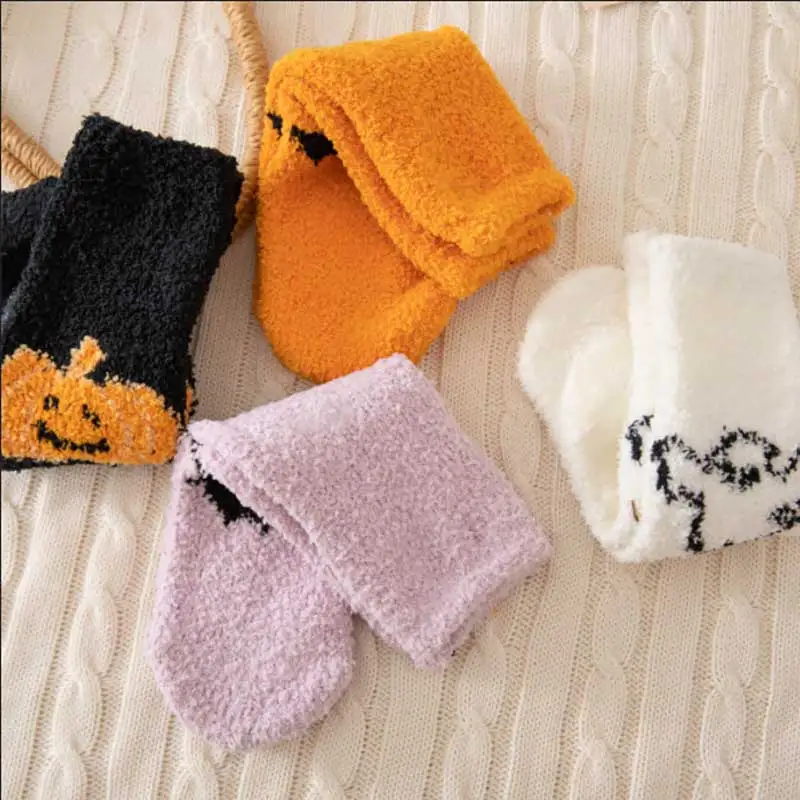 Halloween floor socks Non-slip thick mid-tube warm sleeping socks half-side coral velvet socks glue floor socks