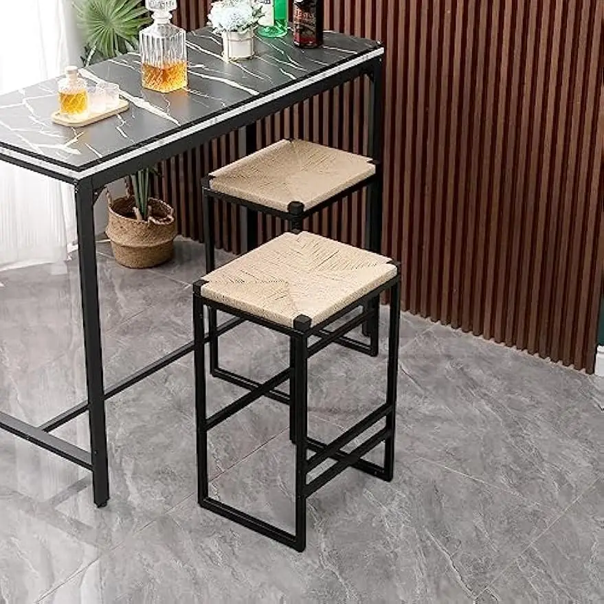 

Set of 2 Backless Bar Stools for Kitchen Counter Paper Rope Woven Dining Chairs for Home & Kitchen