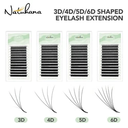 NATUHANA 3D 4D 5D 6DW geformte Wimpernverlängerung, brauner schwarzer Kleeblatt, handgefertigt, vorgefertigtes Volumen-Fans-Make-up