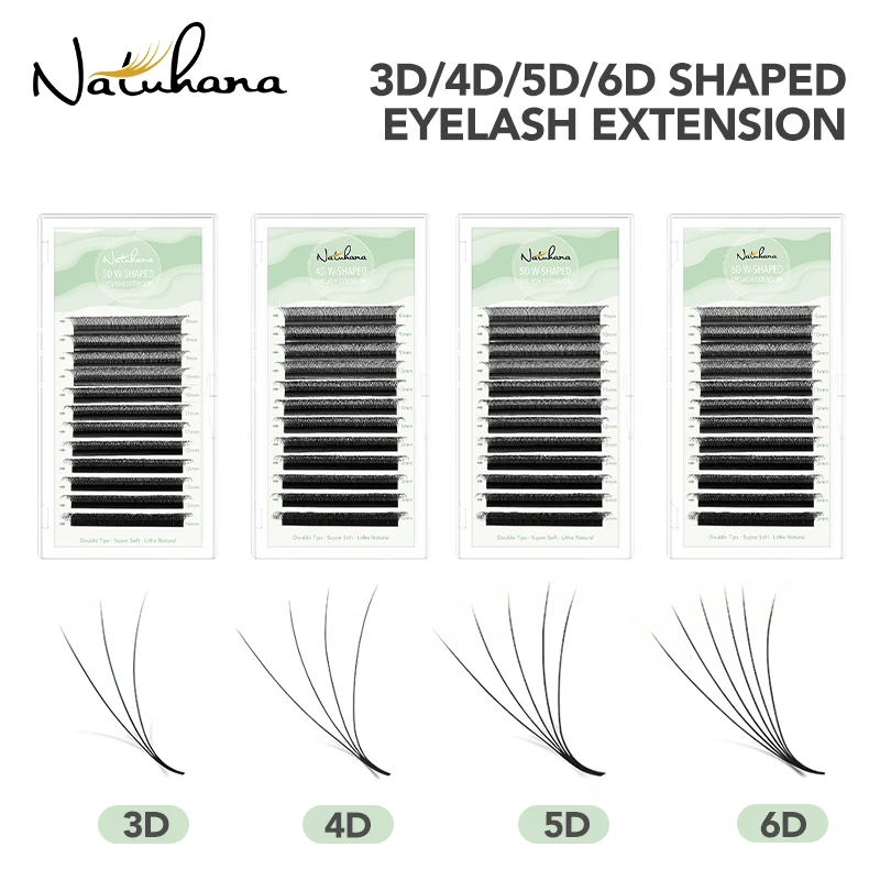 NATUHANA W Shape Eyelashes Extensions 3D 4D 5D 6D W Shaped Brown Black Clover Ręcznie wykonane wstępnie wykonane przedłużanie rzęs Volume Fans