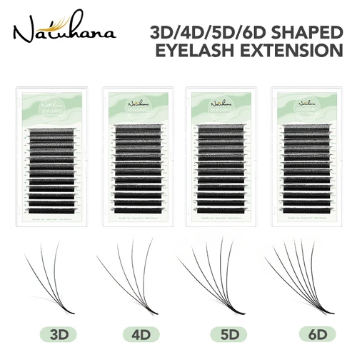 Extensiones de pestañas en forma de W NATUHANA 3D 4D 5D 6D W en forma de trébol negro marrón hecho a mano ventiladores de volumen prefabricados extensiones de pestañas