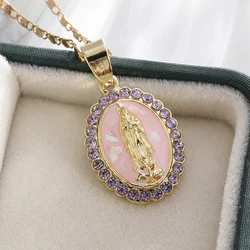 Catholic Virgin Mary Statue Set Zircon Pendant Necklace Women's Religious Prayer Amulet Jewelry Gift