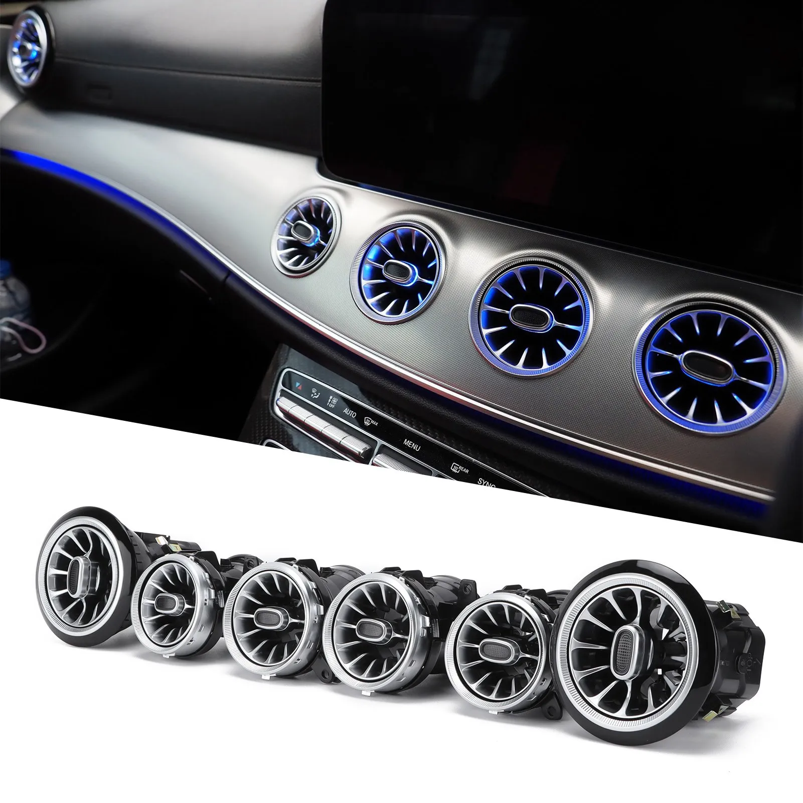 

6 шт. 64 цвета передняя светодиодная турбина вентиляционное отверстие комплект окружающего освещения замена для MercedesBenz EClass W213 C238 20172021