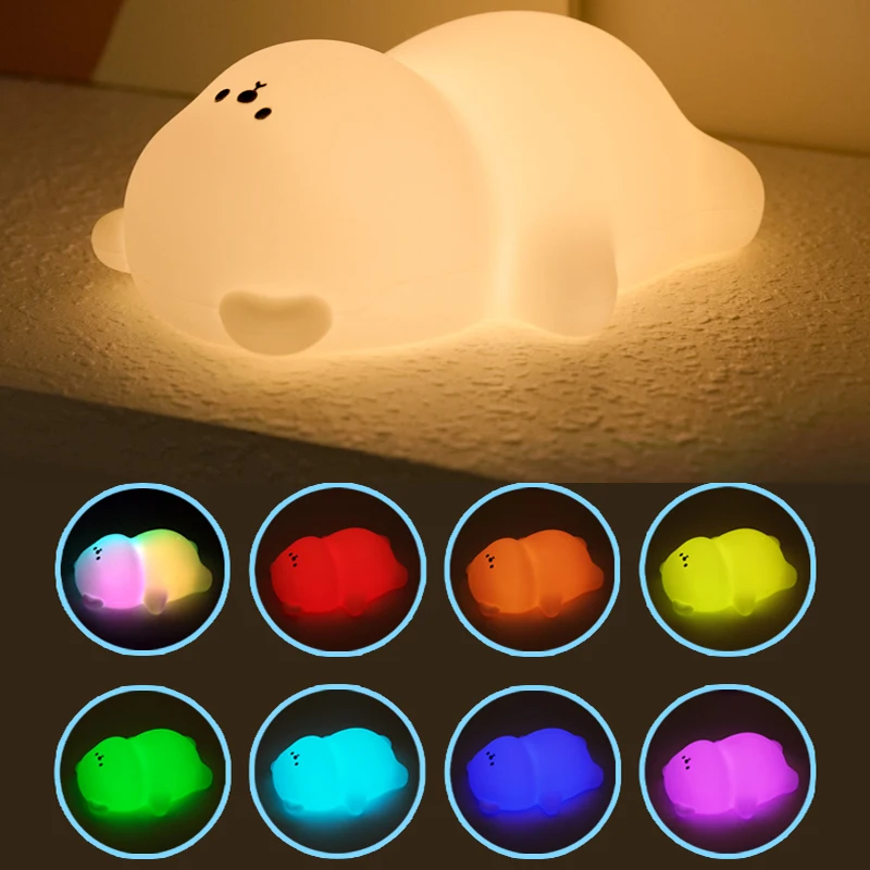 Urso bonito luz da noite silicone berçário lâmpada de dormir controle toque nightlights usb recarregável candeeiro mesa para bebê criança