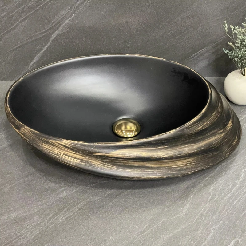 Fabricante al por mayor lavabo ovalado de cerámica negra Lavabo de baño de cerámica Lavabo artístico lavabo de cerámica lavabo de baño