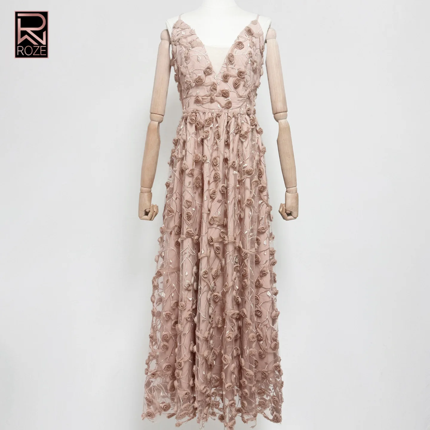 Lente/zomer bloemenjurk met V-hals - Dames sexy doorschijnende mesh-jurk met 3D-borduurwerk voor feesten Bodycon-jurken