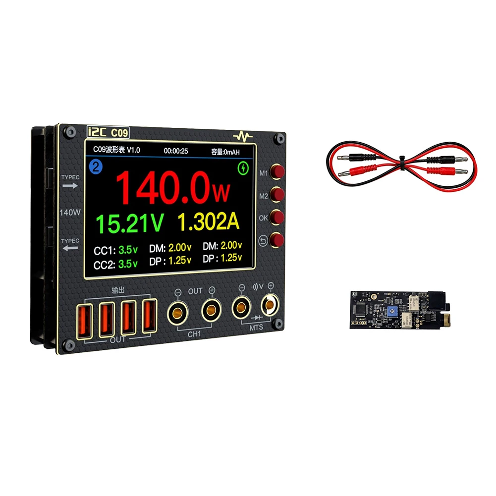 Amperímetro de forma de onda C09 I2C, probador de corriente y voltaje de doble canal de entrada de 0-40V para accesorio de herramienta de medición de prueba