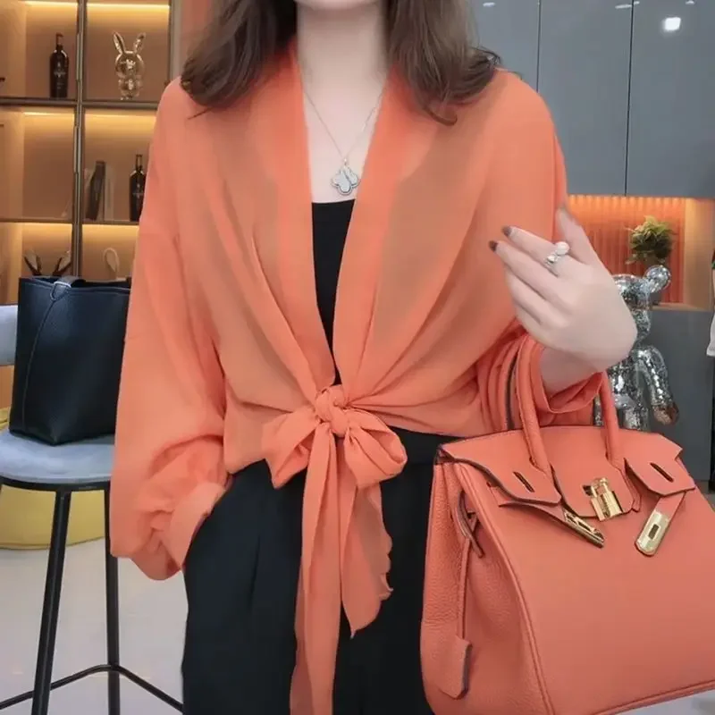

Thin Loose Ladies Long Sleeve Tops Summer Solid Color Sunscreen Coat Office Lady Cardigan Fashion Women's Clothing JJ469