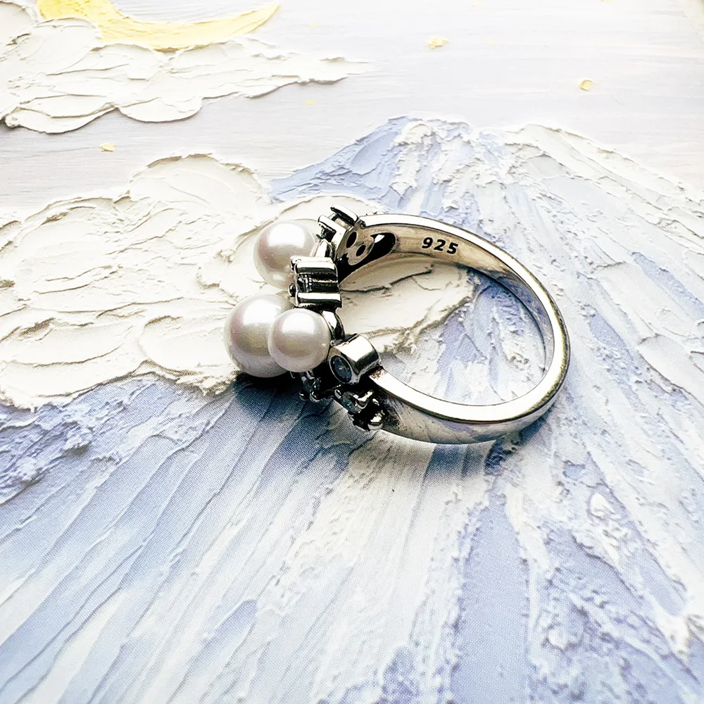 Anillo de perlas de agua dulce con piedras blancas para mujer, joyería fina de estilo europeo, regalo de moda, Plata de Ley 925