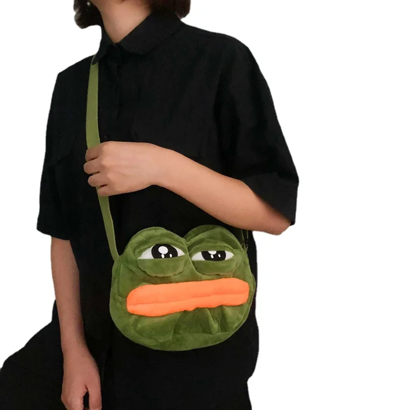 Cartoon Sad Frog Messenger Bag Anime Small Bag Cute Plush Doll Student Cute Girl Shoulder Bag For Gifts