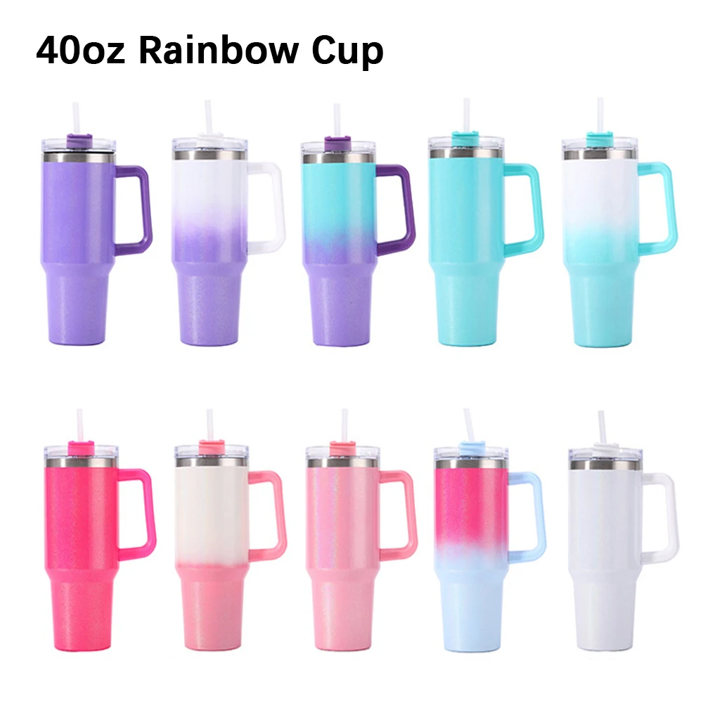 

40OZ Rainbow Mug 1200ML High Quality Insulated Tumbler with Handle Straw Double Wall Thermal Iced Travel Cup Travel Perfect Gift