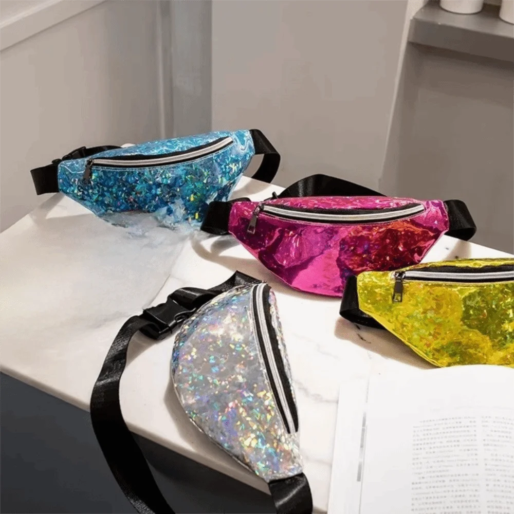Fashion Elegant Laser Fanny Pack Dazzling Colours Large Capacity Holographic Belt Bag Nylon Colorful Hip Bag Travel