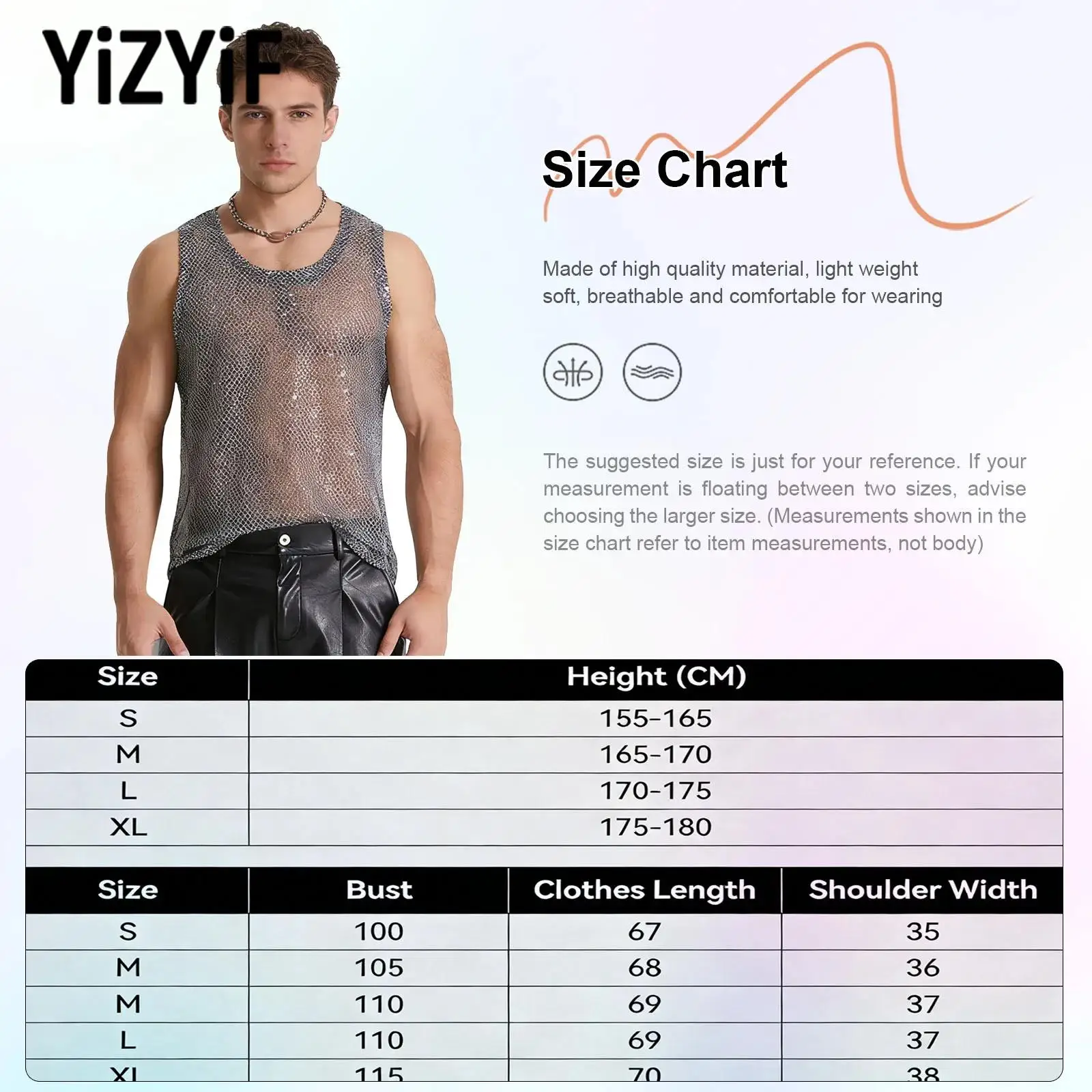 Mens Sexy Shiny Sequin Sheer Mesh Vest Sleeveless Tank Top Stretchy Breathable for Music Festival Rave Party Summer