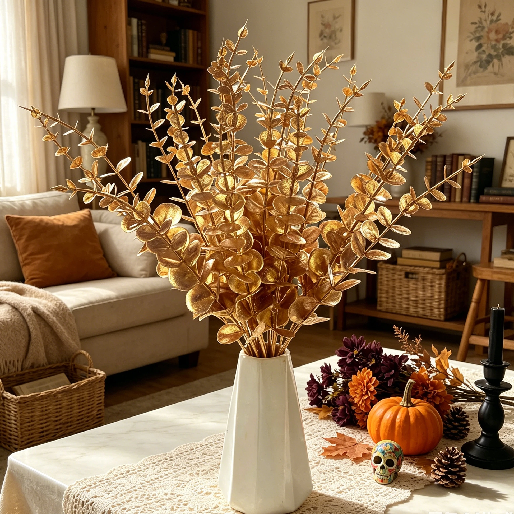 20/40 Stück künstliche Pflanzen, Eukalyptusblätter, künstliche Zweige, Hochzeit, Brautstrauß, Heimvase, Halloween, Tag der Toten, Geschenk, Dekoration