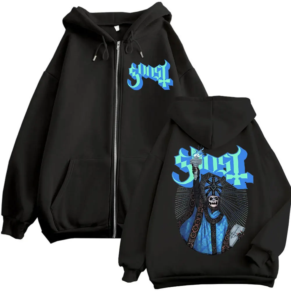 

Ghost Band Merch Zipper Hoodie Fashion Rock Hip Hop Zip Up Hooded Sweatshirt Men Women Vintage Y2k Clothing Pullovers Streetwear