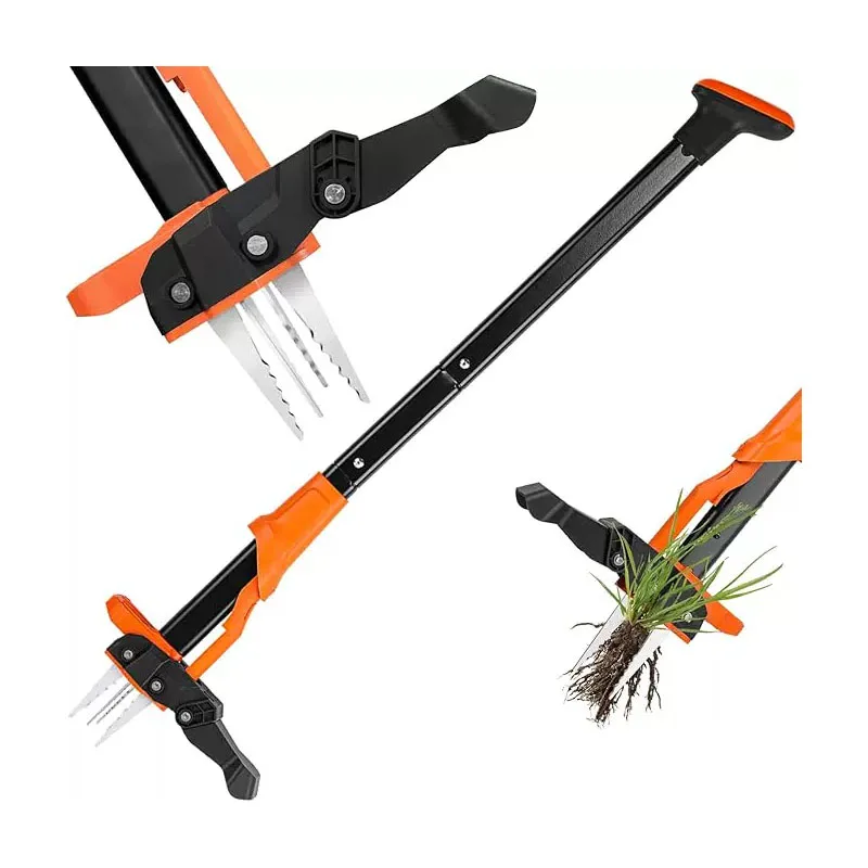 Long Handle Stand-Up Weed Puller, 4 Claws Foot Pedal Manual Root Remover Labor Saving Garden Weeding Tool