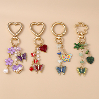 Trendy Butterfly Flower Pendant Keychain Cute Fashion Love Heart Key Ring For Women Girls Handmade Birthday Gift Jewelry