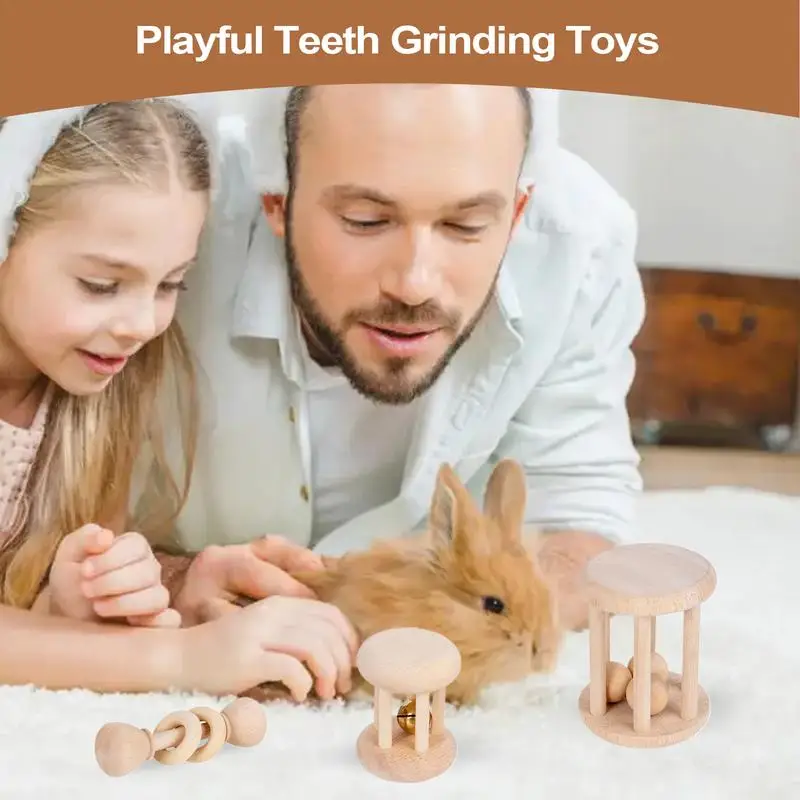 

Rabbit Toys Wooden Safe Bunny Chew Toys Bite-Resistant Teeth Care Natural Pet Supplies For Small Animals Chinchilla & Hamsters