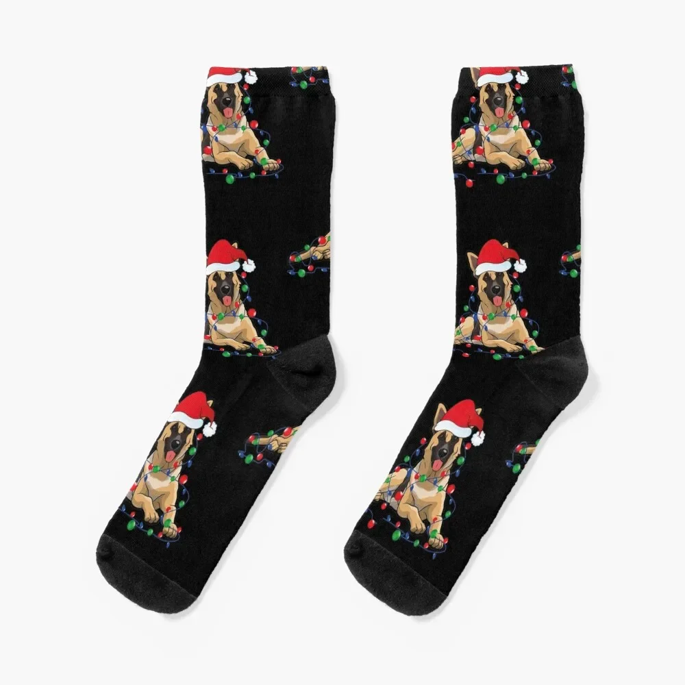 

Christmas Lights German Shepherd Dog With santa Socks heated soccer anti-slip Argentina Men Socks Luxury Brand Women's