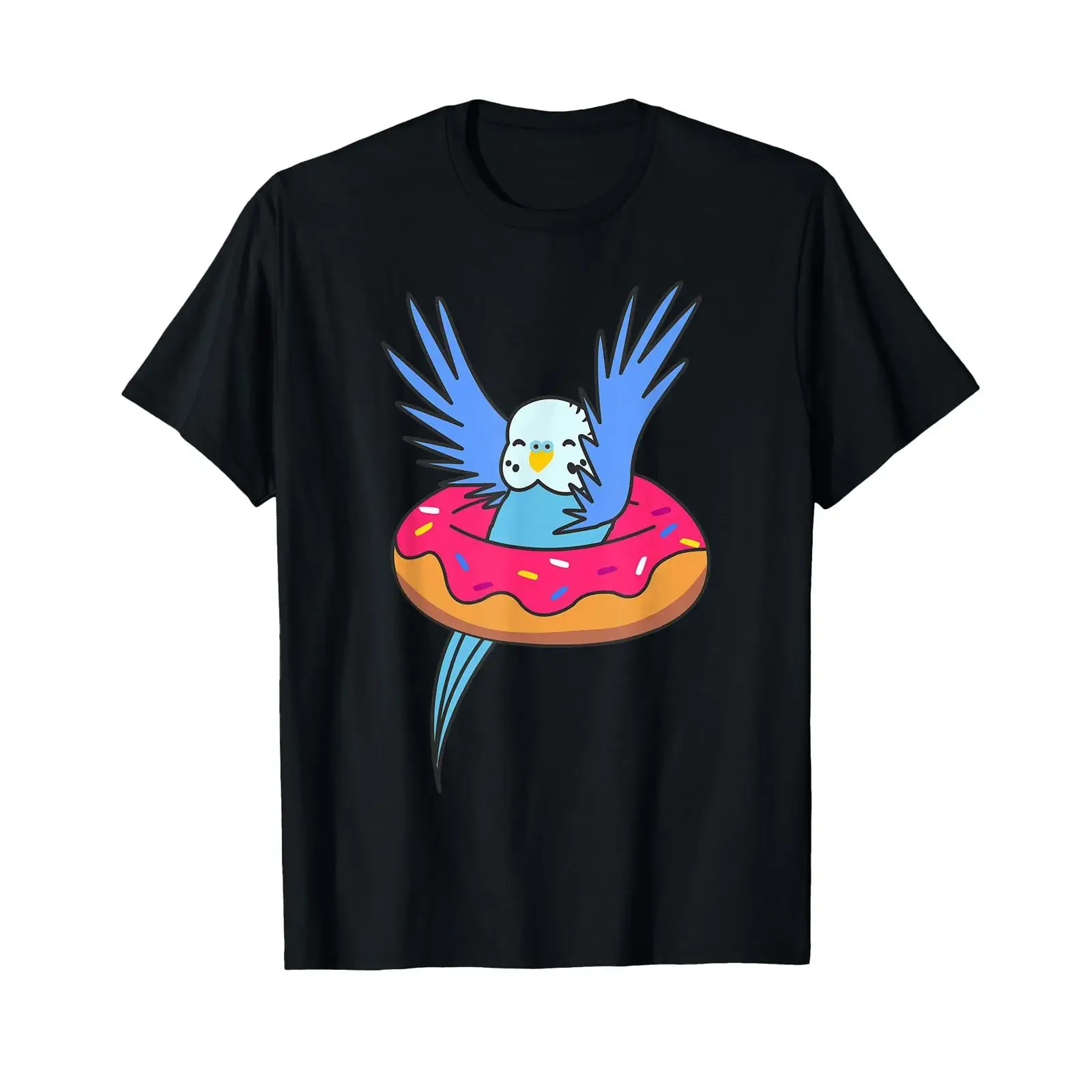 cute Budgies Funny Animals In Donut Sweet Pastry birds T Shirt vintage Washed Breathable streetwear Comfortable Slightly homme