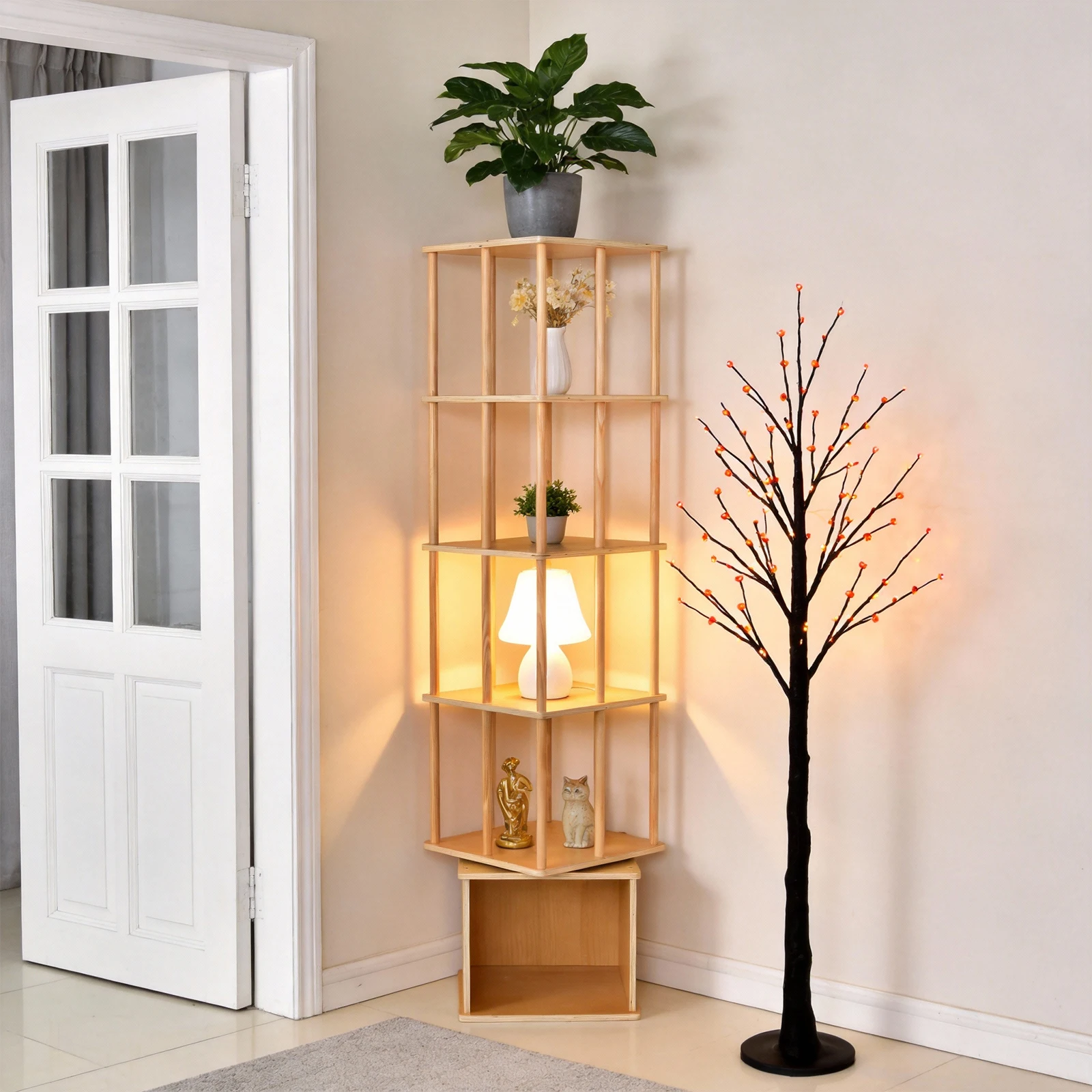 5 Tier Rotating Bookshelf, 360 Revolving, 1.5 cm Thickened Shelving and 2.2 cm Reinforced Support Column Structure, Floor Standing Bookcase Storage Racks Household Organizer, for Home, Office, Nursery, Bedrooms, Living Room