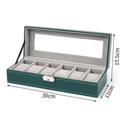 Window Green Leather 6/10/12  Watch Box Case Professional Holder Organizer For Clock Watches Jewelry Boxes Travel Case Display