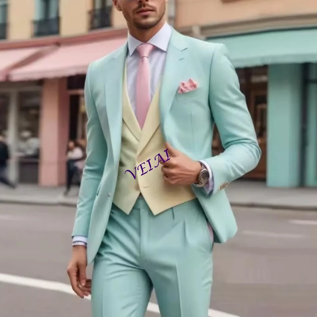 

Новый мятно-бежевый деловой мужской костюм, мужской костюм для выпускного вечера, деловые смокинги, жених, жених, свадебный комплект из трех предметов, пиджак, жилет, брюки