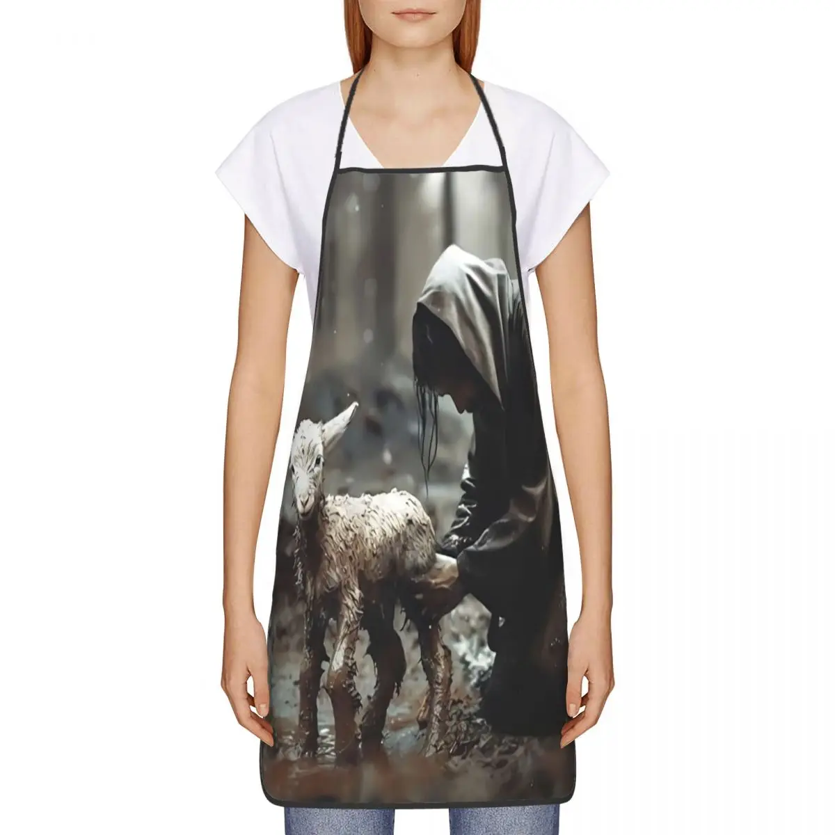 Custom Jesus Rescues Lamb Apron Women Men Unisex Bib Cooking Kitchen Tablier Cuisine Chef Gardening