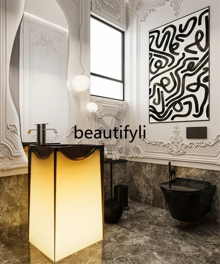 

Transparent luminous crystal resin hotel, hand wash basin, washbasin, column basin