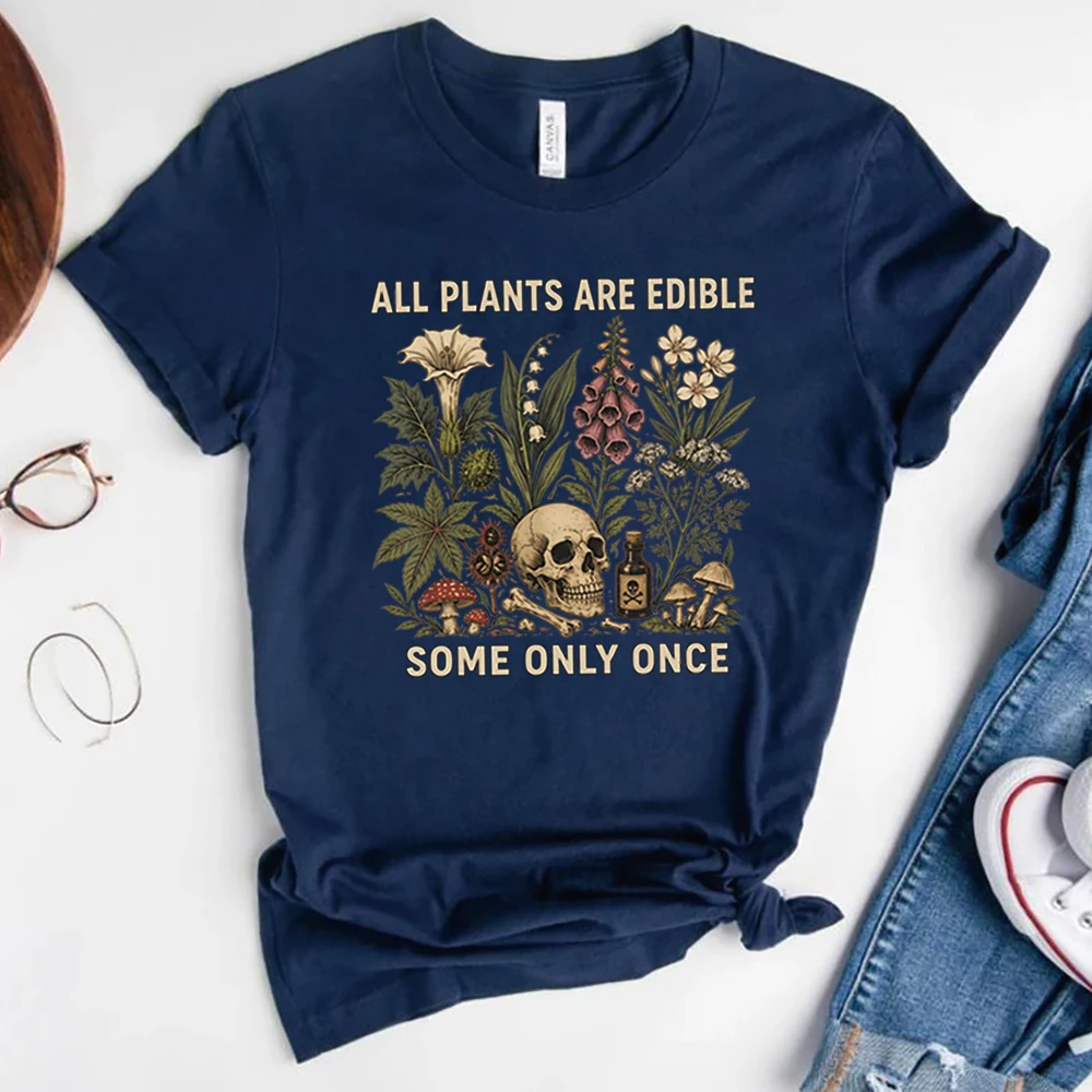 T-Shirt mit Aufschrift „Alle Pflanzen sind essbar, einige nur einmal essbar“, lustiges Garten-T-Shirt, dunkles botanisches Grafik-T-Shirt, Gothic-Shirts für Pflanzenliebhaber, Tops – Detail 13