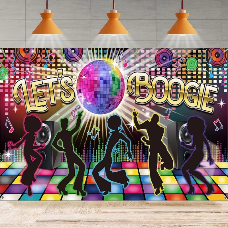 

Photography Backdrop Party Back To 60s 70s 80s 90s Let's Boogie Disco Dancing Night Photo Booth Background Wall Decor Banner