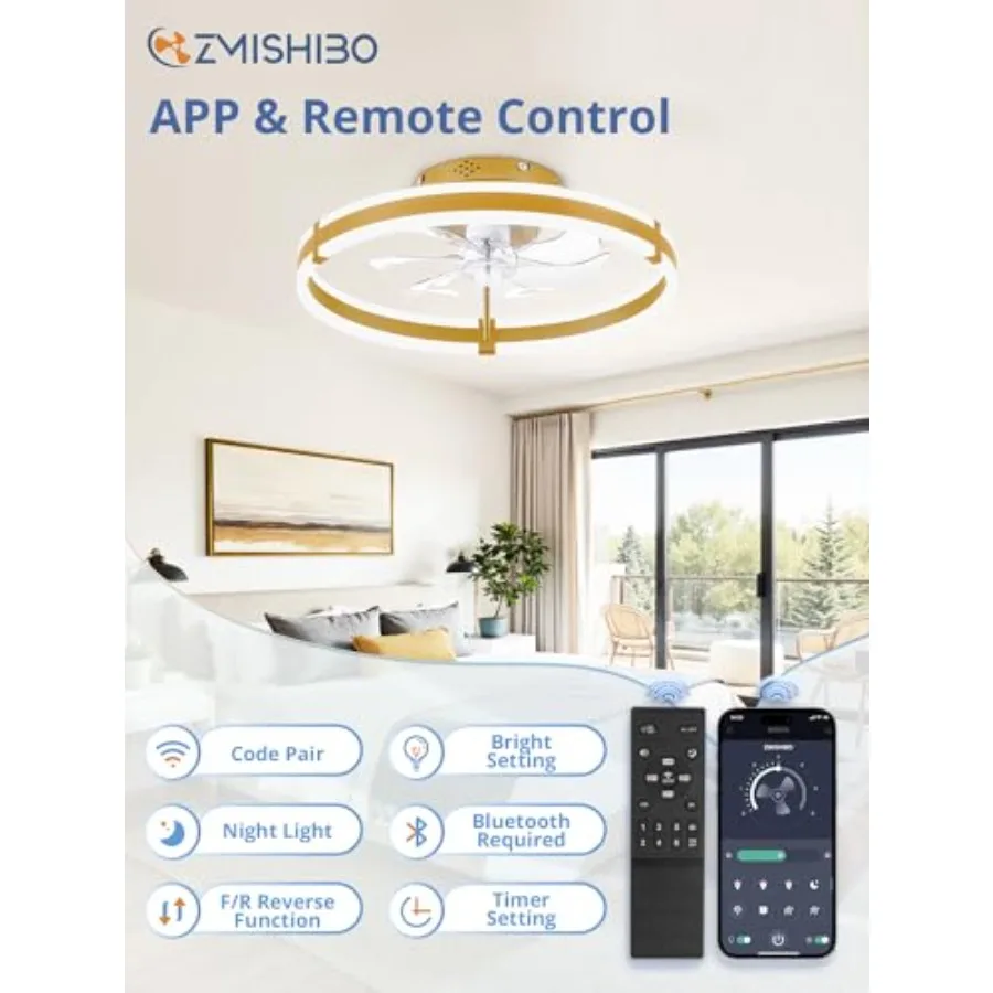 Ceiling Fans with Lights and Remote, 19.7'' Low Profile Ceiling Fan, 3000-6000K Dimmable Modern Flush Mount LED Fan Light, 6 Wi view 5