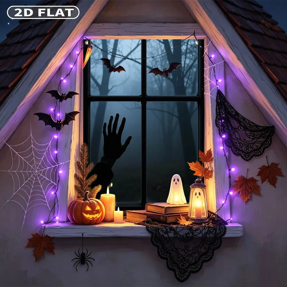 2D FLAT 1pc Party Window Cover Banner, with Hand Silhouette Against Foggy Window Pane View
