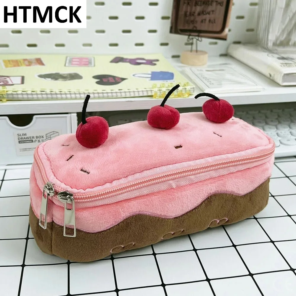 Estojo de Lápis Fofo em Forma de Bolo de Cereja, Grande Capacidade para Armazenamento de Material Escolar para Meninas, Presente de Volta às Aulas