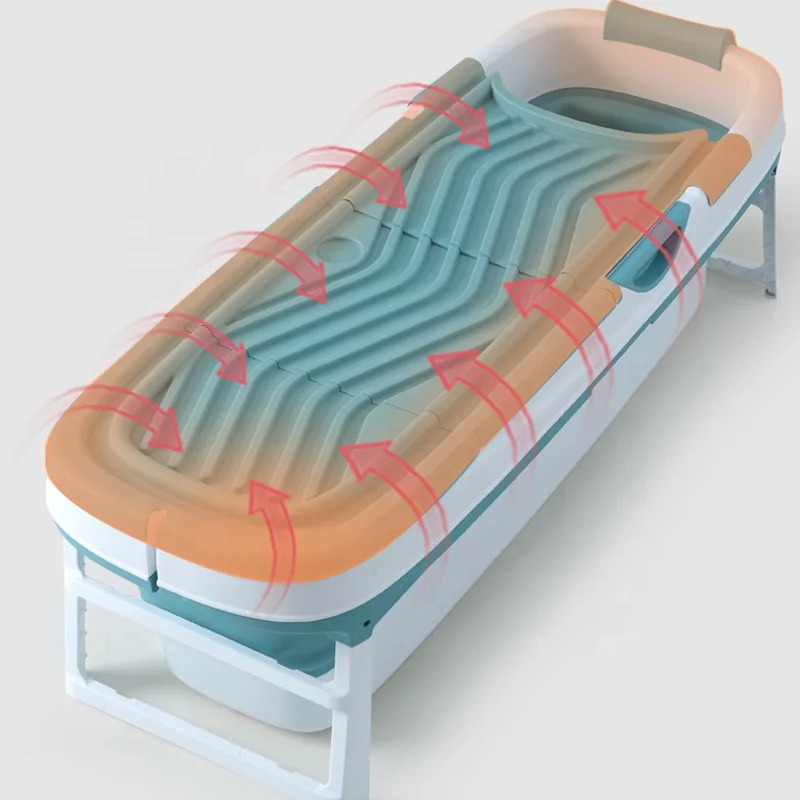 New Modern 158cm Big Foldable PP Soaking Bathtub Pool Eco-Friendly Easy Install with Handrail for Adults Pink Blue