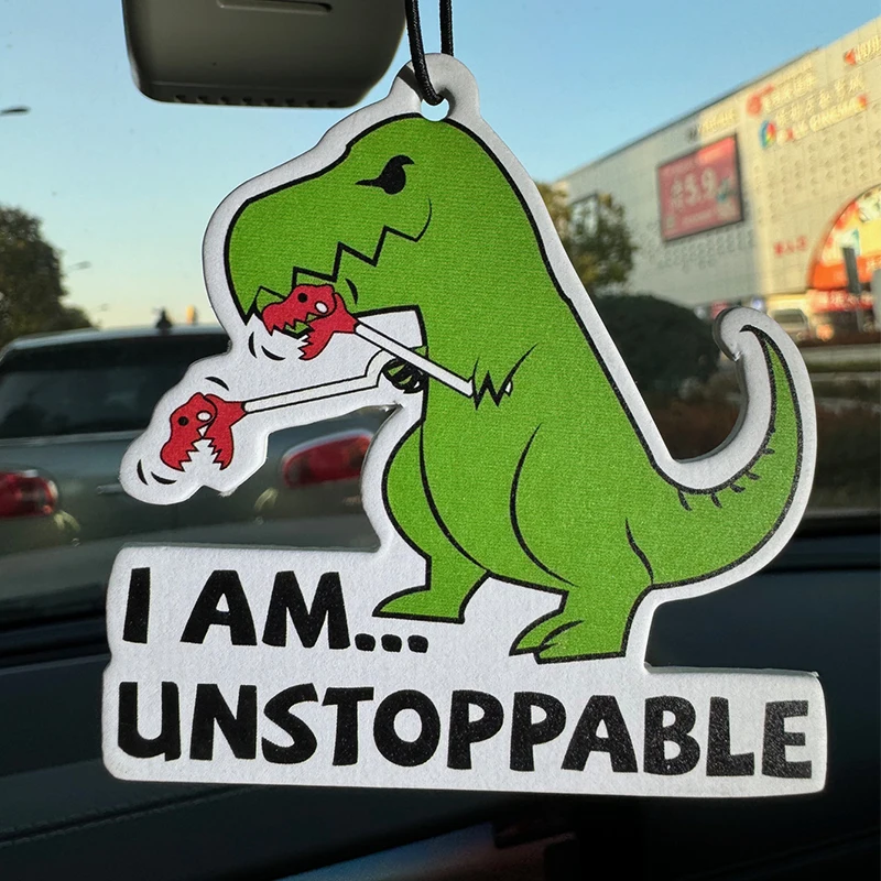 Estoy imparable, té Zen de dinosaurio lindo verde (perfume de hotel para todas las estaciones) Perfume neutro para coche y ambientador no tóxico | Aceites Esenciales Naturales y Comprimidos De Fragancias De Aromaterapia (Noroali/Promelo/Cedro) | Tipo colgante y se puede utilizar como clip de ventilación | Fragancia duradera durante 60-90 días | Desodoriza y purificar el aire | Adecuado para uso en automóviles, hogares, armarios y baños. | Diseño de animación de dibujos animados | Mismo que el mostrador.