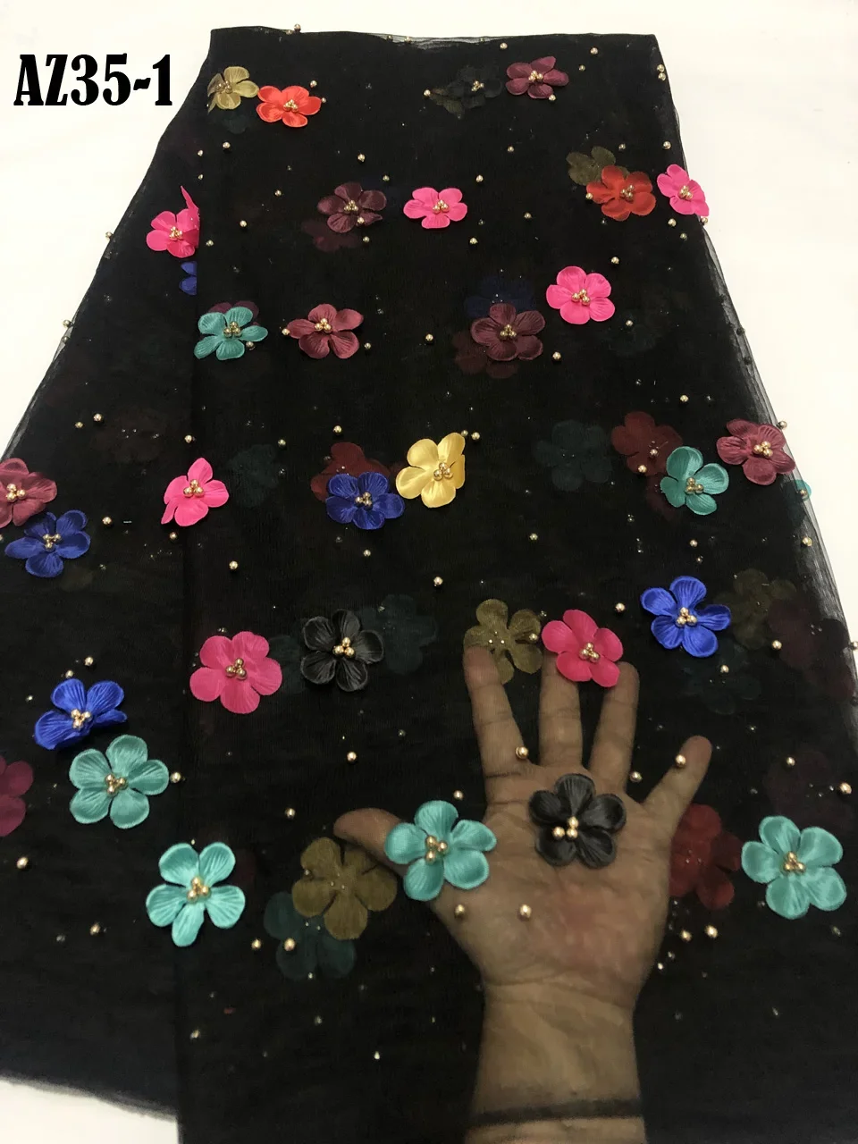 

African Fabric Lace 2021 High Quality Lace French Tulle Lace with Beaded 3d Bridal Wedding In Nigerian for 5yards AZ38-1