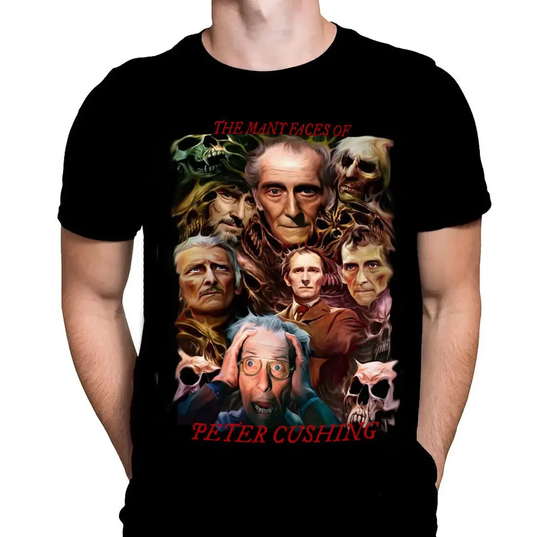 FACES OF PETER CUSHING Movie Poster Art T Shirt Hammer Horror