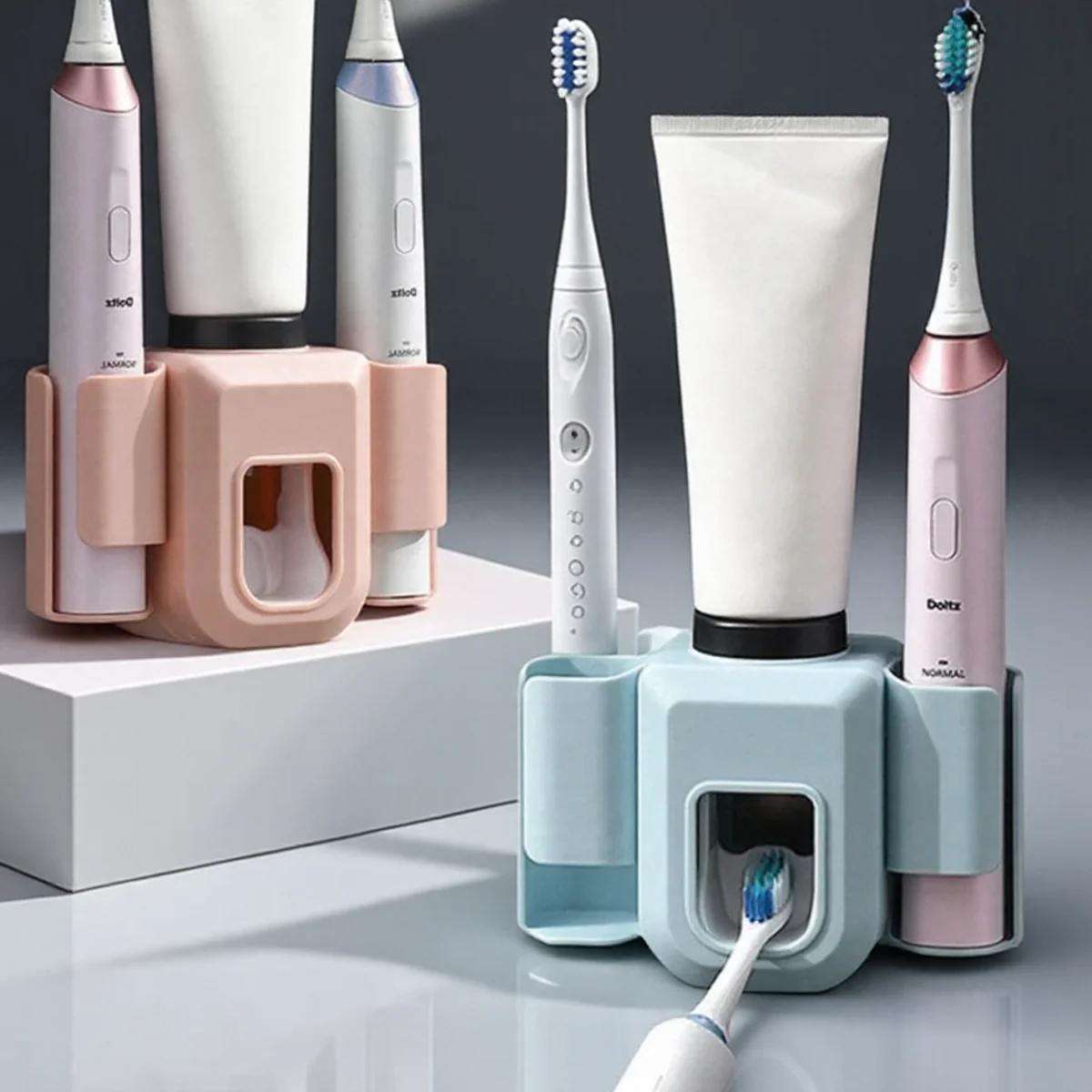 Soporte de pared para cepillo de dientes eléctrico, dispensador de pasta de dientes impermeable de doble orificio, exprimidor perezoso, accesorios de baño