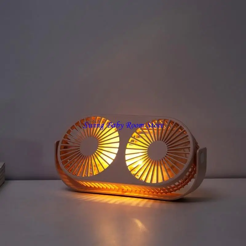 K1AD Double Desk Fan مروحة طاولة صغيرة محمولة 3 سرعة تبريد قابلة للتعديل للرأس المروحة العطرية الشخصية