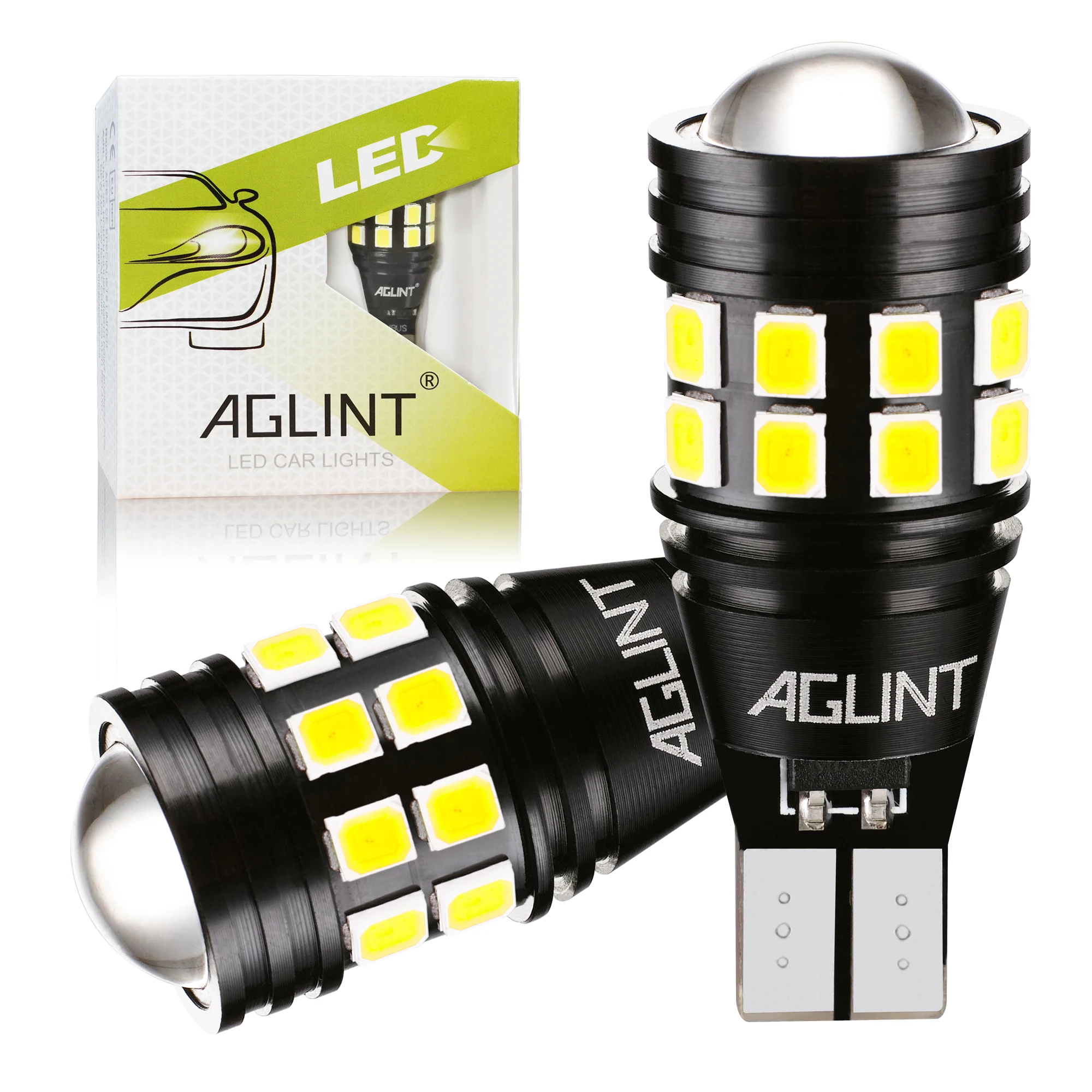 Aglint 2 Stuks Led Auto Lampen 921 912 T15 T16 W16W Canbus Foutloos Aluminium Parking Backup Tail Reverse Light xenon Wit 12-24V