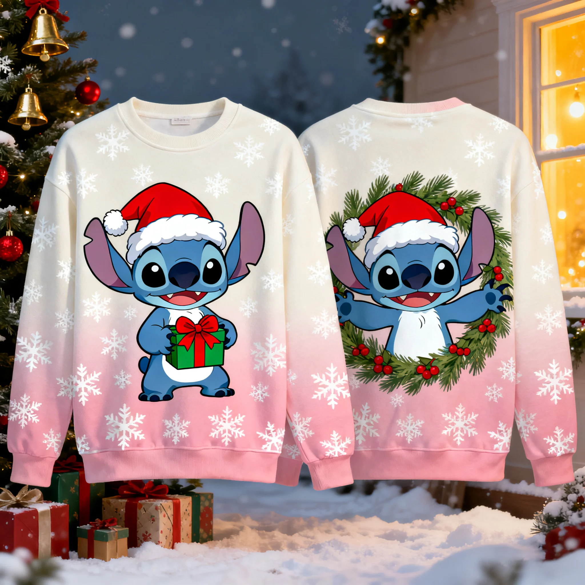 Trendy Stitch Cartoon Print Sweatshirt voor kinderen en volwassenen Comfortabele en stijlvolle trui voor dagelijks vrijetijdskleding en straat