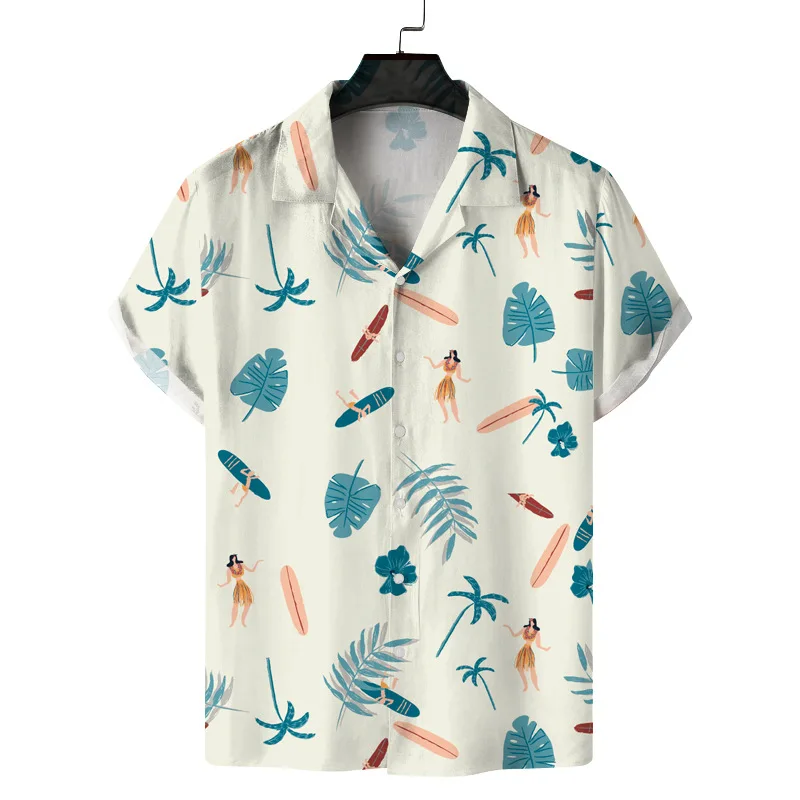 New men's shirt top for daily casual style refreshing seaside shirt printed pattern summer collar short sleeved shirt for men