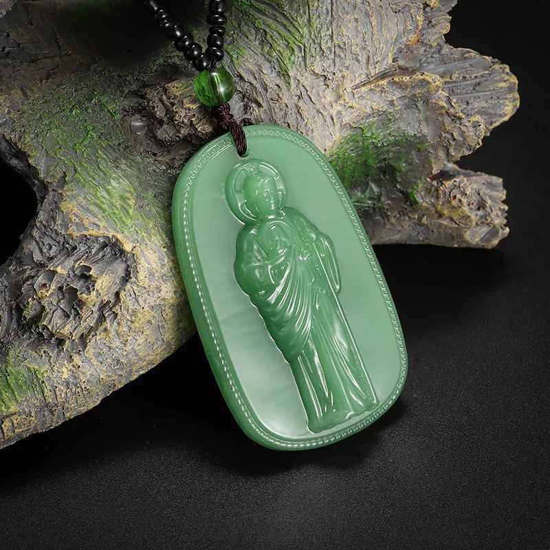 Exquisite Buddhist Jade Pendant Necklace for Men and Women Religious Personality Simple Amulet Party Church Accessories