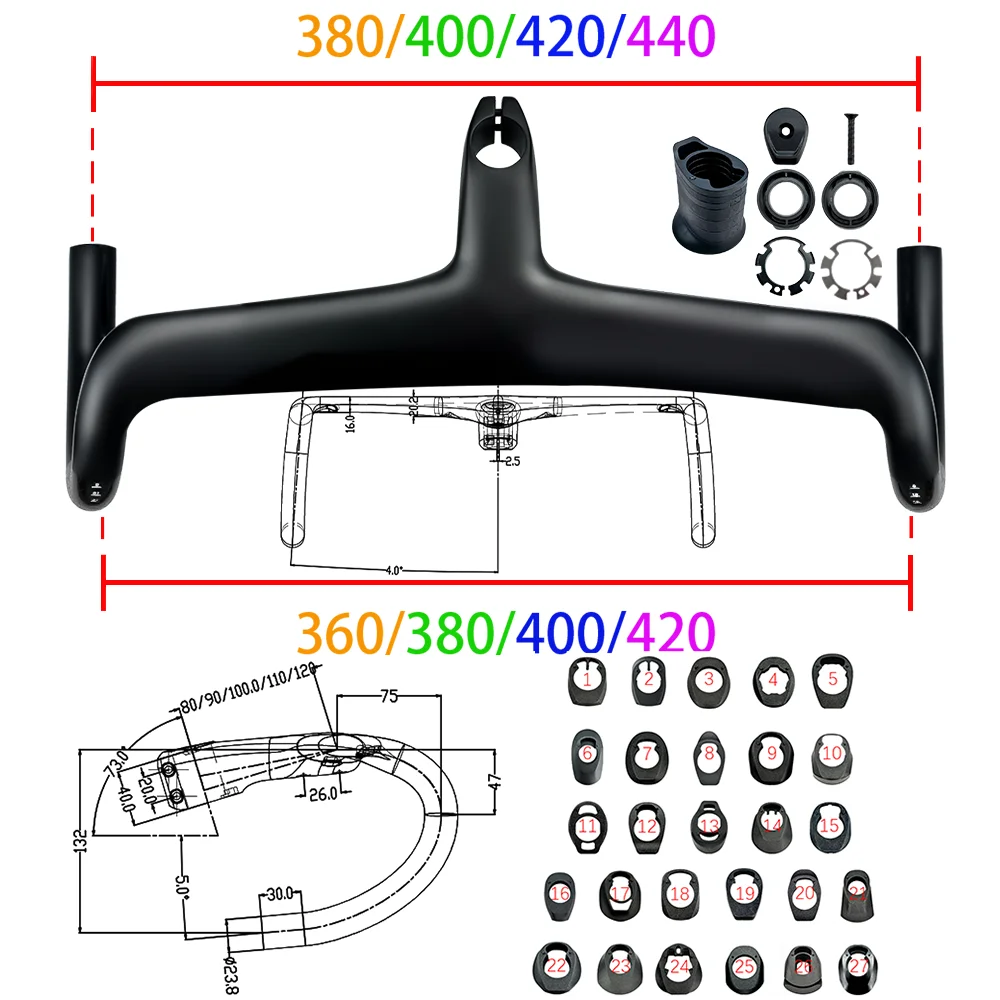 

2025 New BALUGOE Carbon Fiber Full Internal Cable Routing Road Bike Handlebars 28.6MM 7 Degrees Black Matte Washer Cycling Part