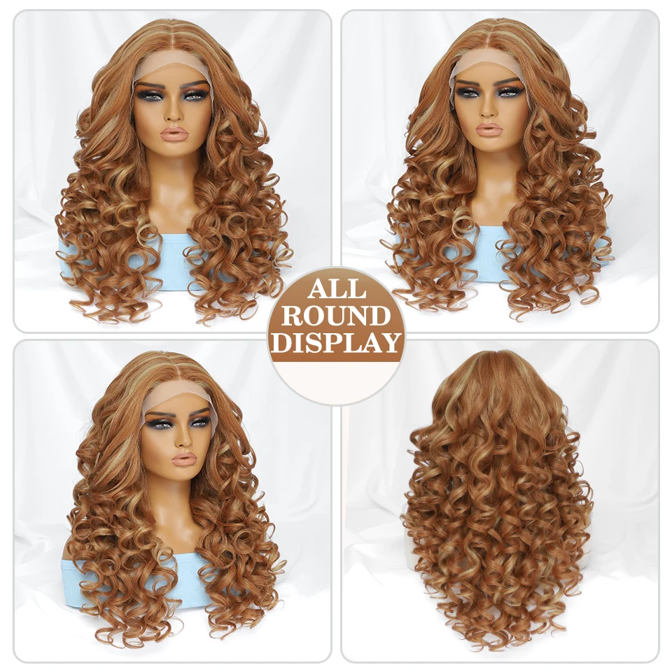 Schwarzbraune lockige Perücke, synthetische Lace-Front-Perücken für Frauen, blond, orange, weibliche Spitze-Perücke, 13 x 4,5 x 1, Cosplay-Haar, täglicher Gebrauch – Detail 10