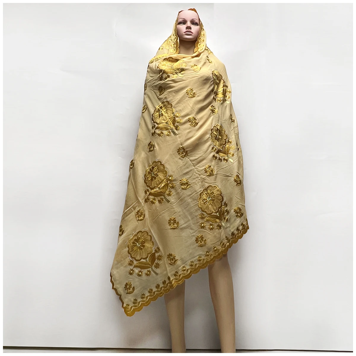 African Women Hijab Muslim Scarf Dubai Excellent Style High Quality 100% Cotton Fabric Rayon Cotton Thread Eembroidered Scarf