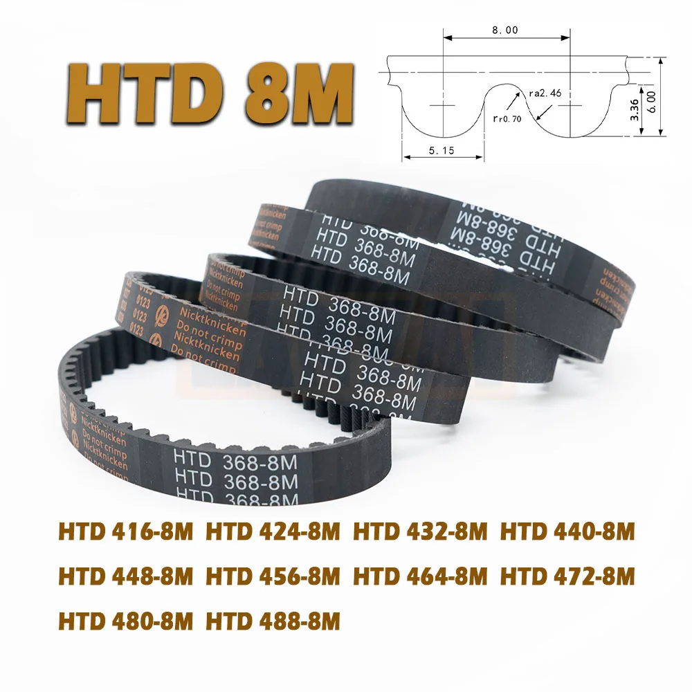 HTD8M Length 416~488mm Closed Loop Timing Belt  Width 15~40mm Rubber Drive 416 424 432 440 448 456 464 472 480 488mm 8M CNC